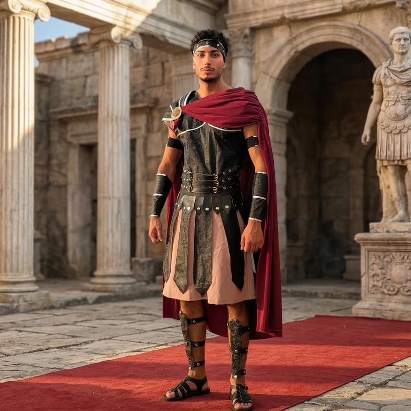 Roman gladiator costume, ancient ruins concept render